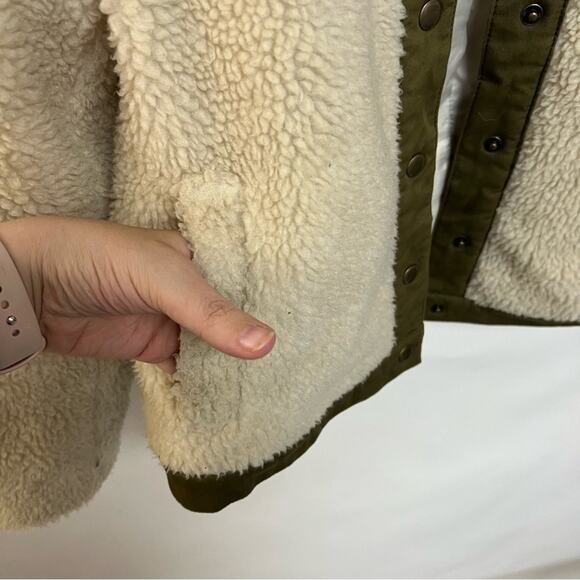 Madewell Portland Sherpa Jacket Teddy Coat Cream Bomber Snap Front Medium $158 - Picture 5 of 8